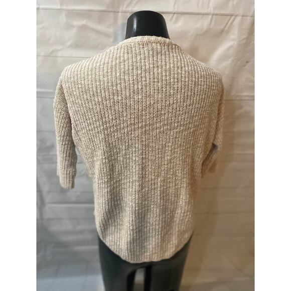 ABS Allen Schwartz Vanilla Marled Knit Cardigan Sweater Gold Zipper - Size Small - Picture 2 of 6